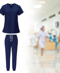 Women Scrub Set For Clinics And Spas Top And Jogger Pants Navy Blue XL Machine Washable And Easy Care Workwear All Day Comfort