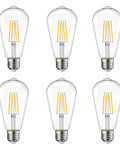 Six Dimmable Vintage Edison LED Bulb Pack Of 6 With Warm White 2700K Glow E26 Base 400 Lumens 40W Equivalent Antique Filament