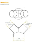Top Notch Woodshop Essential Heavy Duty Dust Collector Y Fitting six inch to four inch hose reducer drawing with measurements.