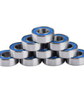 Pile of flanged 5x11x4mm deep groove ball bearing 2RS steel with double shield seals for rail track linear motion systems.