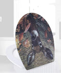 Upgrade Your Restroom With This Smooth Quick Release Round Wooden Toilet Seat Featuring A Fresh Drip Art Print and deer design