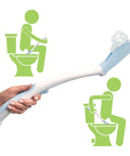 Hand holding Toilet Aid Wand 18 Inch Personal Bottom Wiping Tool For Easy Self Care and Hygiene with illustrations of use.