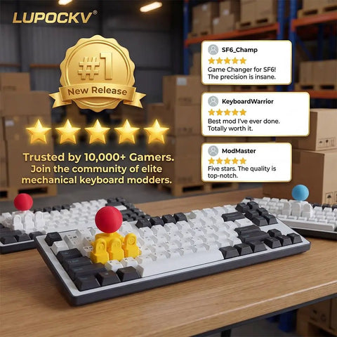 3D Printed Keyboard Joystick Adapter For WASD Four Key Linkage Creates Retro Arcade Vibe Over Your Keyboard Keys Built For Mini Fighting Controllers DIY Novelty Analog Button Attachment Yellow, yellow 3D printed joystick adapter on mechanical keyboard