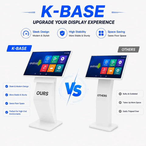 K-Base sleek 43 inch touch screen kiosk running Windows 11 with 8G RAM plus 128G storage for retail navigation.