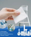 Person using Lab-Grade 9x9 Inch Cleanroom Wipes 150 Count Grade A 68 GSM Cellulose Polyester Blend Lint Free on glassware.