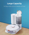 8 Pack Dust Bags For S7 And S7 Plus Auto Empty Dock Vacuum Cleaners, showcasing 3L large capacity dock with vacuum on wooden floor