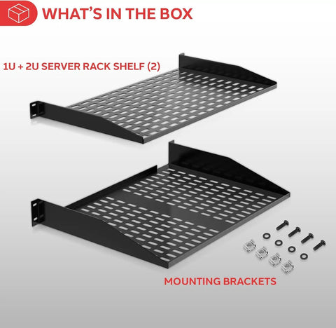 Heavy Duty 19 Inch 1U Server Shelf With Vented Cantilever Wall Rack Mount Built Like A Tank For Network Switches Routers Plug And Play Universal Rack Tray Black with mounting brackets