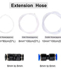 AIGMISON 12V 100W electric oil pump with three extension hoses (6mm, 8mm, 10mm) and adapters (8-8mm, 8-6mm).