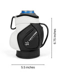 Two In One Golf Drink Holder Set With A 14oz Insulated Tumbler That Fits Cans And Bottles Keeps Mixed Drinks Cold On The Green A Dope Golf Accessory Gift For Men And Women; black and white mini golf bag design with a can inside.
