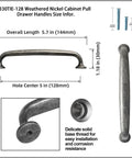 Diagram of Weathered Nickel Drawer Handles Six Pack With 5.04 Inch Center To Center Antique Iron Cabinet Pulls size and details.