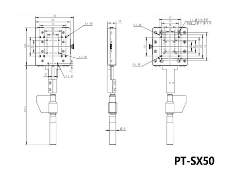 Premium Manual Linear Stage With Digital Readout For Precise X Axis Translation And Rugged Aluminum Construction technical drawing dimensions.
