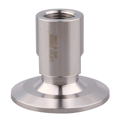 One And A Half Inch Tri Clamp To Three Eighths Inch FNPT Ferrule Sanitary Pipe Fitting Stainless Steel 304 front view