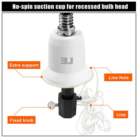 No-spin suction cup for 3 To 12 Foot Telescopic Light Bulb Changer Pole With Durable Metal Construction For High Ceilings.
