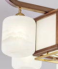 Straight Up Smooth Rectangular Wooden Pendant Light With Black Walnut Finish Hangin Easy In Any Living Space Or Cafe Delivering Top Tier Ambient Vibes And Energy Smart 90W Ceiling Lamp For Bars And Dining Rooms, showcasing frosted shades and walnut wood details.