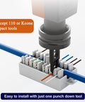 Close-up of 5 Pack Unshielded Cat6 Junction Box For Cat5e And Cat6 Ethernet Cables, No-Fuss Punch Down Splice Connector Kit in use.