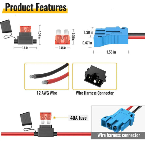 Power Wheel Battery Adapter For 18V Cordless Battery To Peg Perego Ride On Toy Conversion Kit With Fuse Holder And Wire Harness