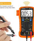 Person using BT-39K Digital Multimeter With Case Pro Grade 4000 Count Volt Ohm Amp Tester Auto Ranging Voltmeter DMM, backlight on.