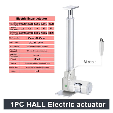 Heavy Duty 24V Dc Electric Linear Actuator With Hall Sensor 1000Mm Stroke 6000N Push Pull Force detailed specs image