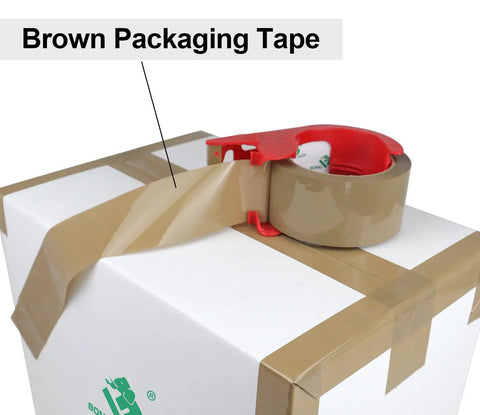Brown Packing Tape Refills, Heavy Duty Pack With Free Dispenser for Packaging, Shipping and Moving applied on a box