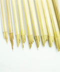 100 Pcs Multi Hole Brass Tubes For EDM Drilling And Wire Cutting Machines, Copper Brass Cylinders For Slow Running Electrodes, Replacement Consumables, 1.5mm By 400mm Great For DIYers And Pros arranged diagonally on white background