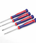 Four precision screwdrivers part of 125 Piece Household Tool Kit With 3.6 Volt Cordless Rechargeable Screwdriver And 13 Inch Portable Carry Bag