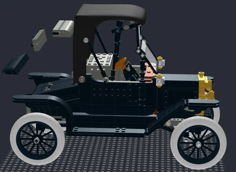 Side view of LEGO Ford Model T 11376 with Remote Controller Motor Power Pack For Lego 11376 Ford Model T Upgrade Kit With Battery Box