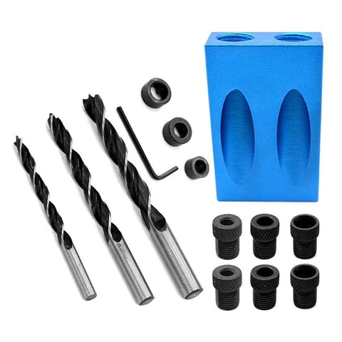Pocket Hole Jig Kit 14Pcs With 15 Degree Woodworking Angle Drill Guide Dual Pocket For Accurate 2 Way Holes Aluminum Body