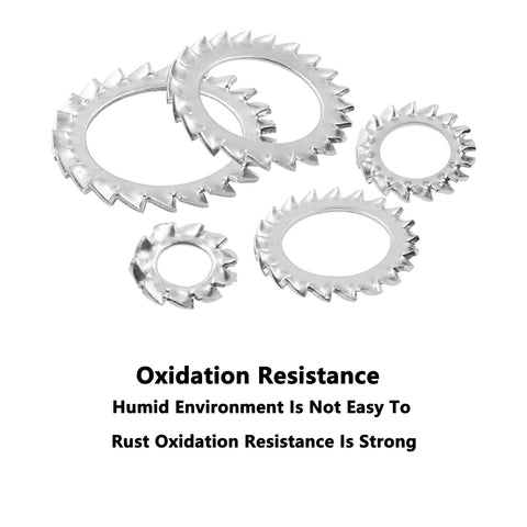 Top Quality M3 Star Lock Washers Crafted From Rust Resistant SUS304 Stainless Steel, external tooth structure, five washings arranged.