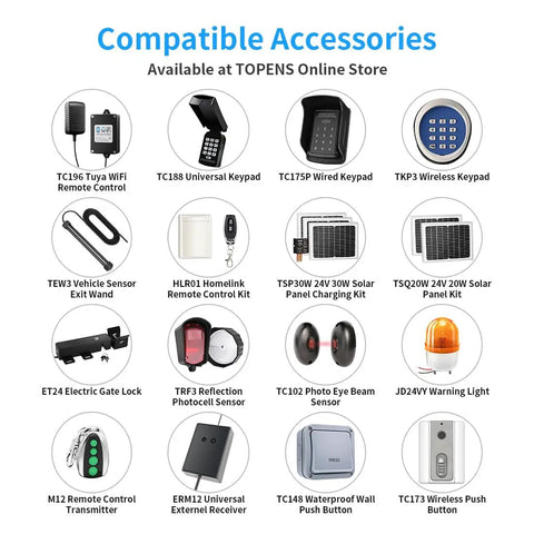 Compatible accessories for Dual Swing Gate Opener For Medium Duty Gates Up To 18 Feet Per Arm, AC Powered Driveway Gate Operator