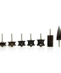 Top Notch 7 Piece Black Ebony Leather Edge Burnisher Set featuring slick polished heads, showing various burnishing tools.