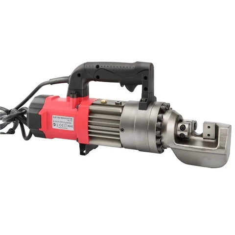 Portable Electric Hydraulic Rebar Cutter RC-20B handheld tool with metal cutting head for fast steel bar processing.