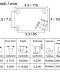 Built Tough 4 Pack Pneumatic Swivel Casters 8 Or 10 Inch Flat Free Rubber Wheels dimensions and specifications diagram.