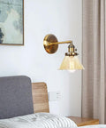 Straight Up Stunning Nordic Metal Wall Sconce With Adjustable Hand Blown Glass Shade And No Fuss Switch E27 One Light Wall Lamp For Bedroom Or Dining Room Setting Making It Pure Fire Vibes, mounted in bedroom.