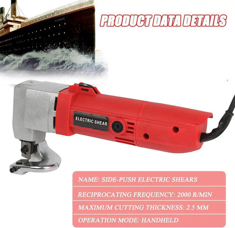 Pro Electric Metal Cutting Shears Heavy Duty Power Snips For Thin Stainless Steel Plates, handheld electric shear, red, for precise cutting.