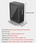Top Shelf Outdoor EV Charger Pedestal With Keypad Lock For Tesla Model Y, black steel weatherproof protection box, wall-mounted design.