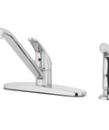Premium Single Handle High Arc Kitchen Faucet With Swivel Side Spray, Polished Chrome Finish view with side sprayer attachment.