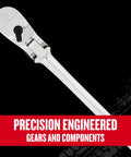 V Series Three Eighth Inch Drive Ratchet With Ninety Six Tooth Gear, Flexible Head, XL Comfort Grip, close-up view