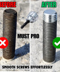 All Thread Repair Bit For Drill And Chamfering Deburring External Chamfer Tool, Thread Cleaner showing before and after use on bolt