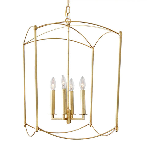 Gold Finish 4 Light Candle Style Caged Chandelier With 39.4 Inch Chain, Adjustable Hanging Height, Steel Construction
