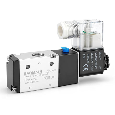 Electric Solenoid Valve 12V DC Pilot Operated 2 Position 3 Way One Quarter Inch PT Port Aluminum Body with Lampshade Junction Box