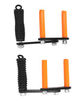 Rugged Five Millimeter Steel Drywall Carrier And Plywood Lifting Clamp With Hella Grippy Handle Adjustable Panel Puller Tool showing orange grips and black steel frame.