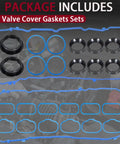 3.6L High Performance Valve Cover Gasket Set Plus Intake Manifold Gasket Kit For 2011 To 2020 Chrysler 200 300 Dodge Challenger Jeep Cherokee Wrangler Ram V6 Engines, black rubber gaskets laid out