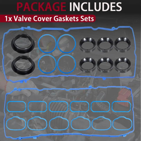 3.6L High Performance Valve Cover Gasket Set Plus Intake Manifold Gasket Kit For 2011 To 2020 Chrysler 200 300 Dodge Challenger Jeep Cherokee Wrangler Ram V6 Engines, black rubber gaskets laid out
