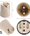 Heavy Duty E26 E27 Light Sockets Built From Heat Resistant Ceramic For Smooth Bulb Swaps And Zero Stress Fixture Mods Pack Of Four Rock Solid Lamp Holders close-up view of ceramic lamp holder with dimensions.