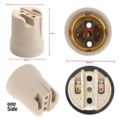 Heavy Duty E26 E27 Light Sockets Built From Heat Resistant Ceramic For Smooth Bulb Swaps And Zero Stress Fixture Mods Pack Of Four Rock Solid Lamp Holders close-up view of ceramic lamp holder with dimensions.