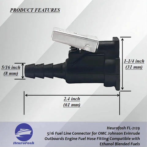 Five Sixteenth Inch Fuel Line Connector For OMC Johnson Evinrude Outboard Engines side view dimensions shown