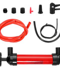 Rock Solid Car Siphon Pump And Fluid Transfer Kit Extracts Gasoline And Oil Dead Simple With Heavy Duty PVC Hose and accessories.