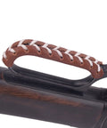 Cowhide Leather Lever Wrap Set for Lever Action Rifles and Shotguns, 3.5 Inch, dual color brown with white stitching on firearm.