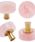 Rose Quartz Cabinet Knobs Set Pink Crystal Drawer Pulls With Brushed Brass Base Chic Pink Handles For Kitchen Cupboard Bedroom Dresser Wardrobe Pale Pink 5 Pack