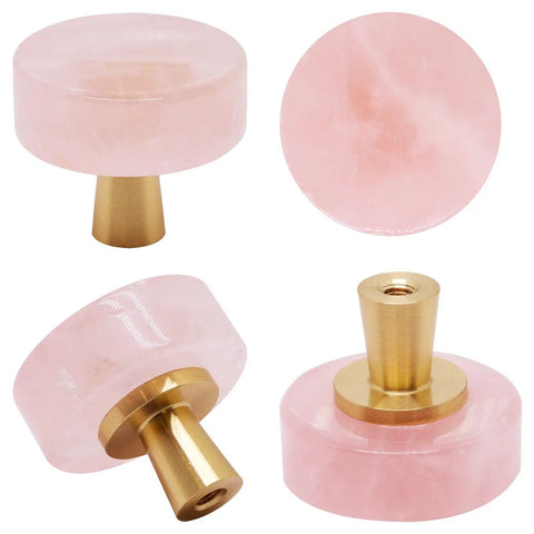 Rose Quartz Cabinet Knobs Set Pink Crystal Drawer Pulls With Brushed Brass Base Chic Pink Handles For Kitchen Cupboard Bedroom Dresser Wardrobe Pale Pink 5 Pack